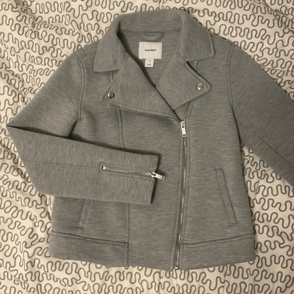 Gray Moto jacket with silver hardware